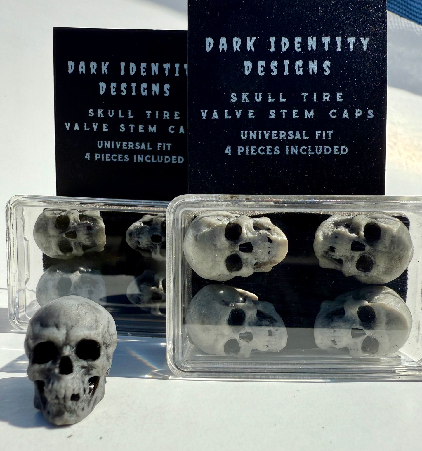 3D Printed Hand-Painted Gothic Skull Tire Valve Stem Caps for Cars, Motorcycles & Bikes – Edgy Custom Finish – Pack of 4 – Dark Identity Designs