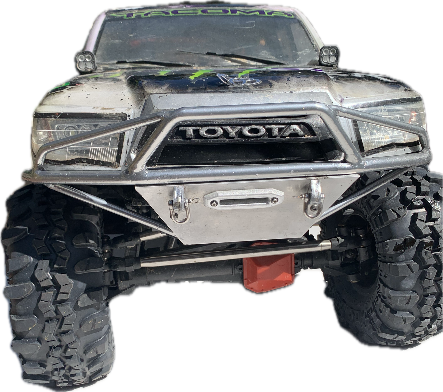 Bumper for Axial SCX6  powder coated solid steel with polished aluminum skid plate front prerunner style bumper with d ring mounts and fairlead opening