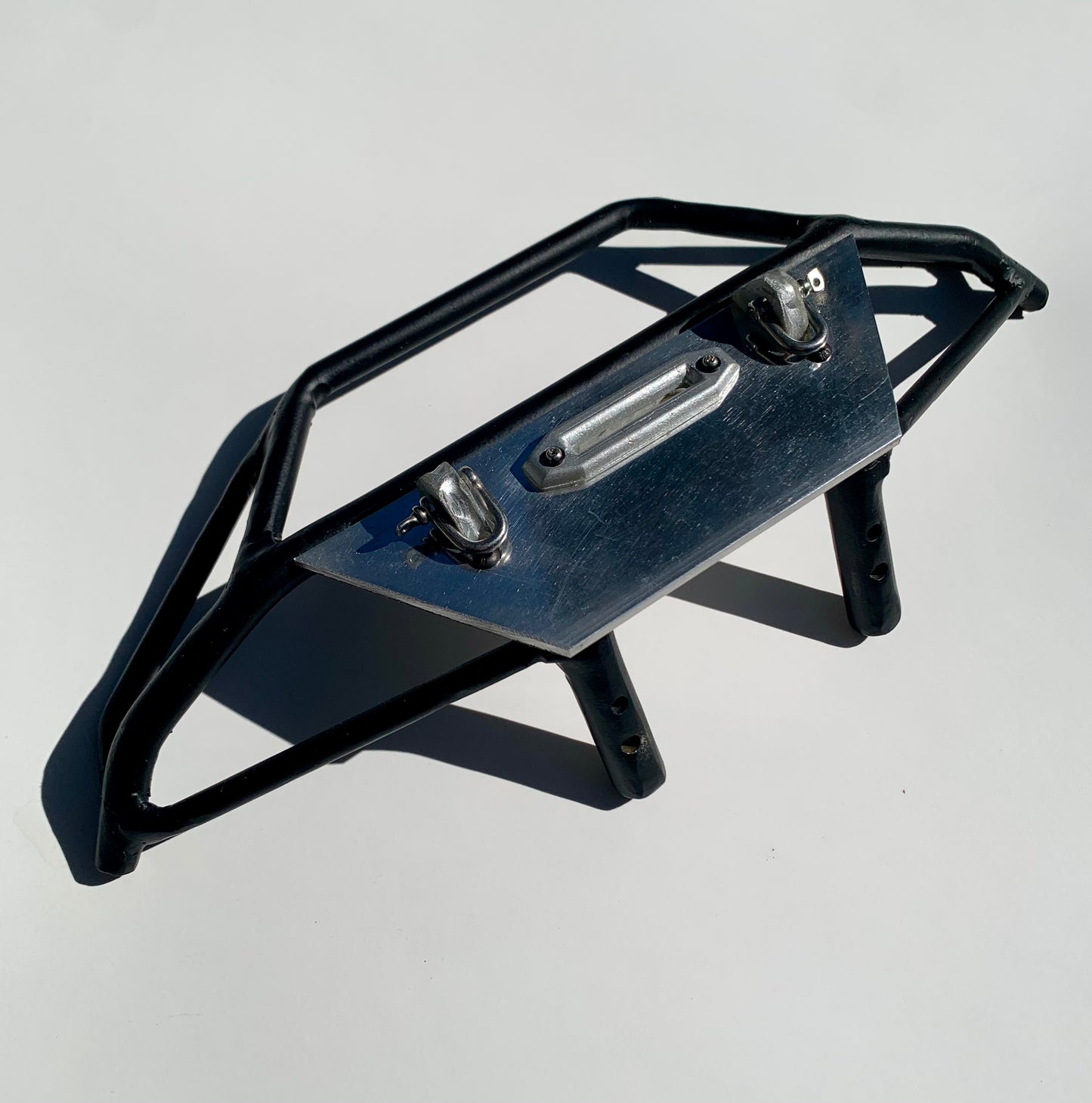 Bumper for Axial SCX6  powder coated solid steel with polished aluminum skid plate front prerunner style bumper with d ring mounts and fairlead opening
