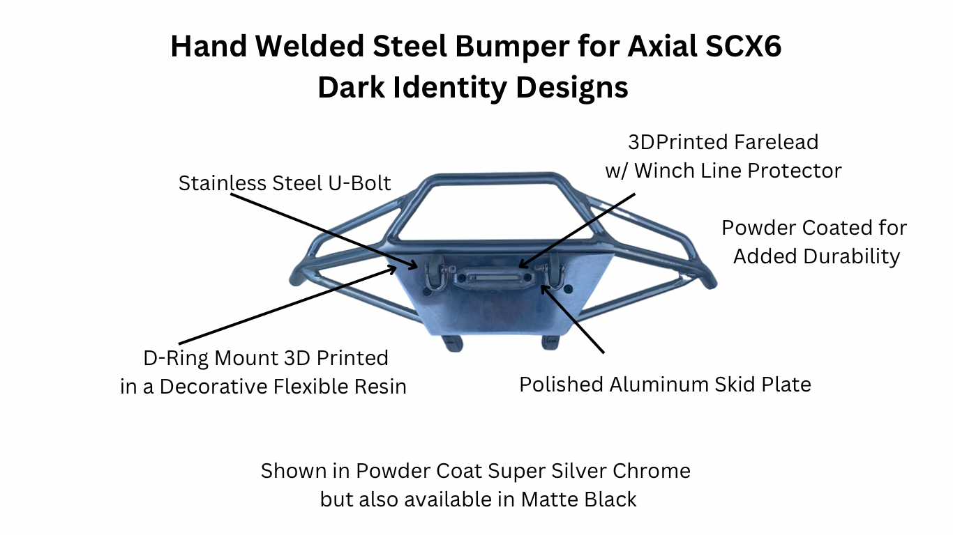 Bumper for Axial SCX6  powder coated solid steel with polished aluminum skid plate front prerunner style bumper with d ring mounts and fairlead opening