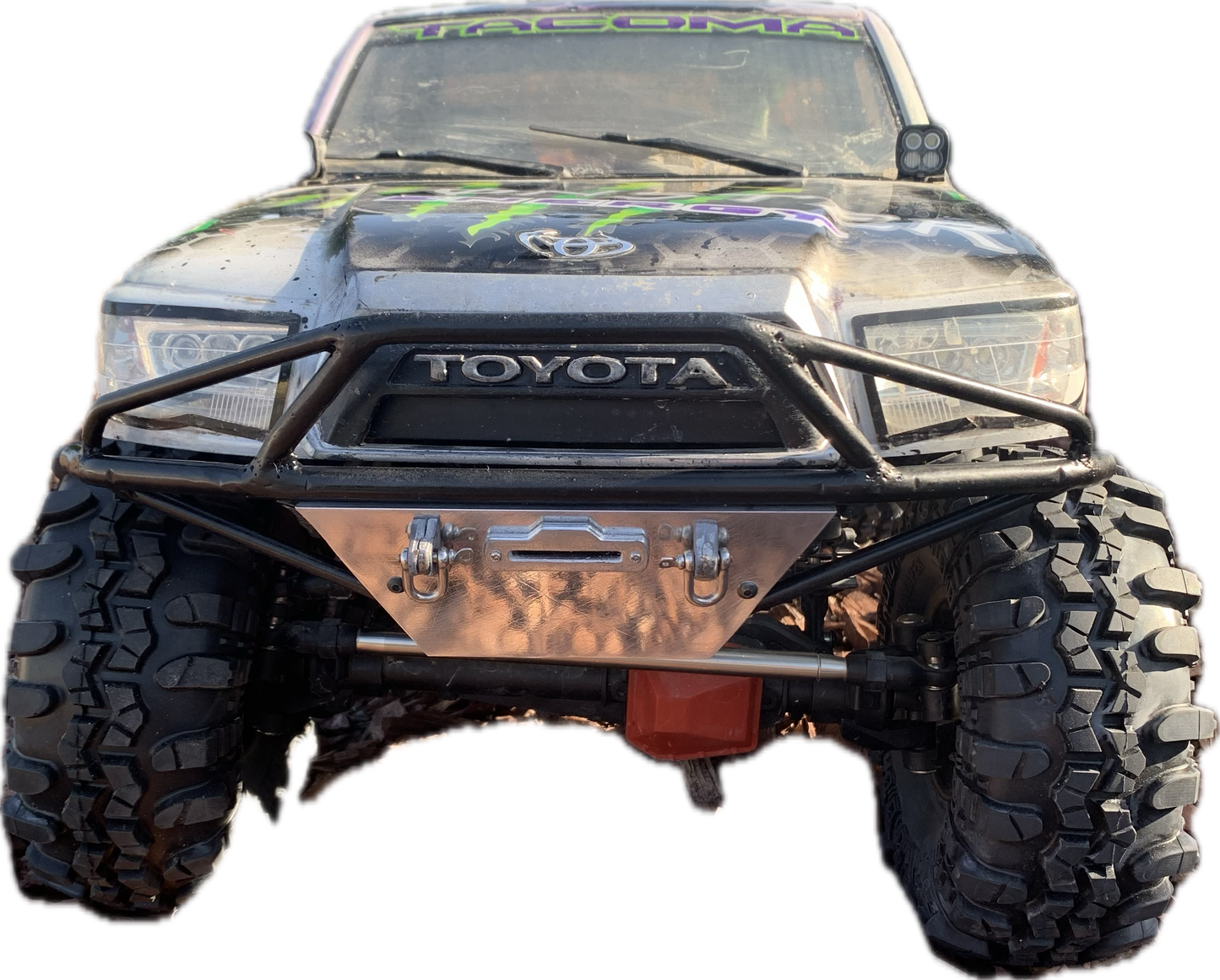 Bumper for Axial SCX6  powder coated solid steel with polished aluminum skid plate front prerunner style bumper with d ring mounts and fairlead opening