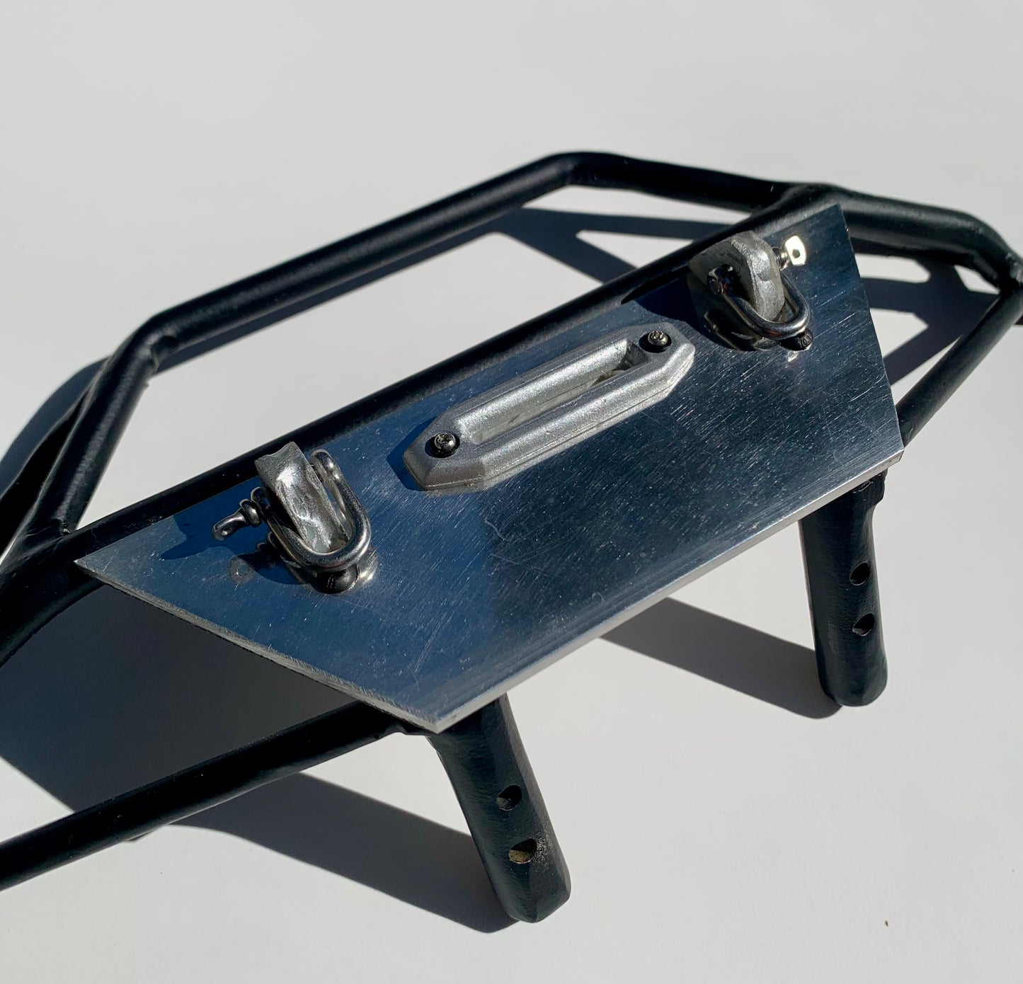 Bumper for Axial SCX6  powder coated solid steel with polished aluminum skid plate front prerunner style bumper with d ring mounts and fairlead opening