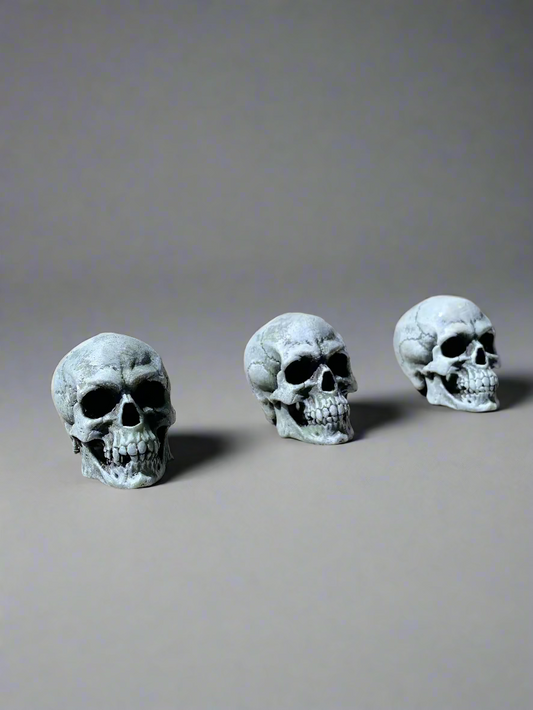 Mini Resin Skulls – Hand-Painted Halloween Decor, Gothic Home Accents (Set of 3)
