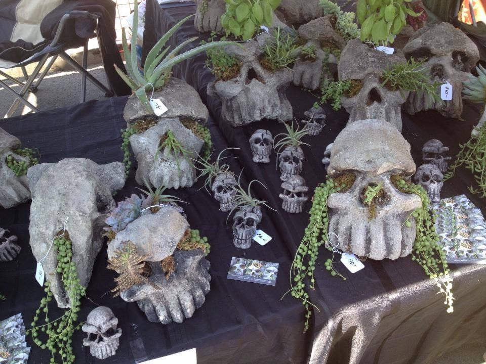 Hand-Made Concrete Skull Planter